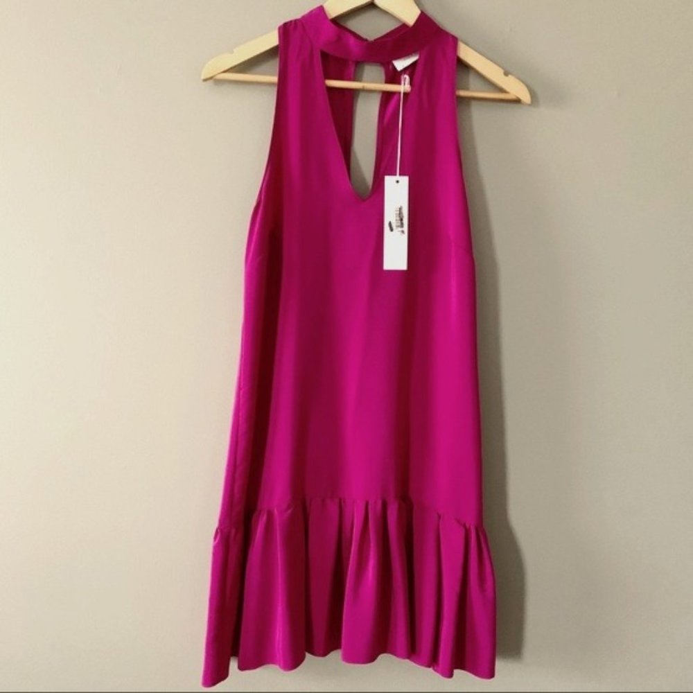 Amanda Uprichard Revolve Silk Keyhole Halter Magenta Pink Mini Dress Small 6 NWT - Picture 1 of 5